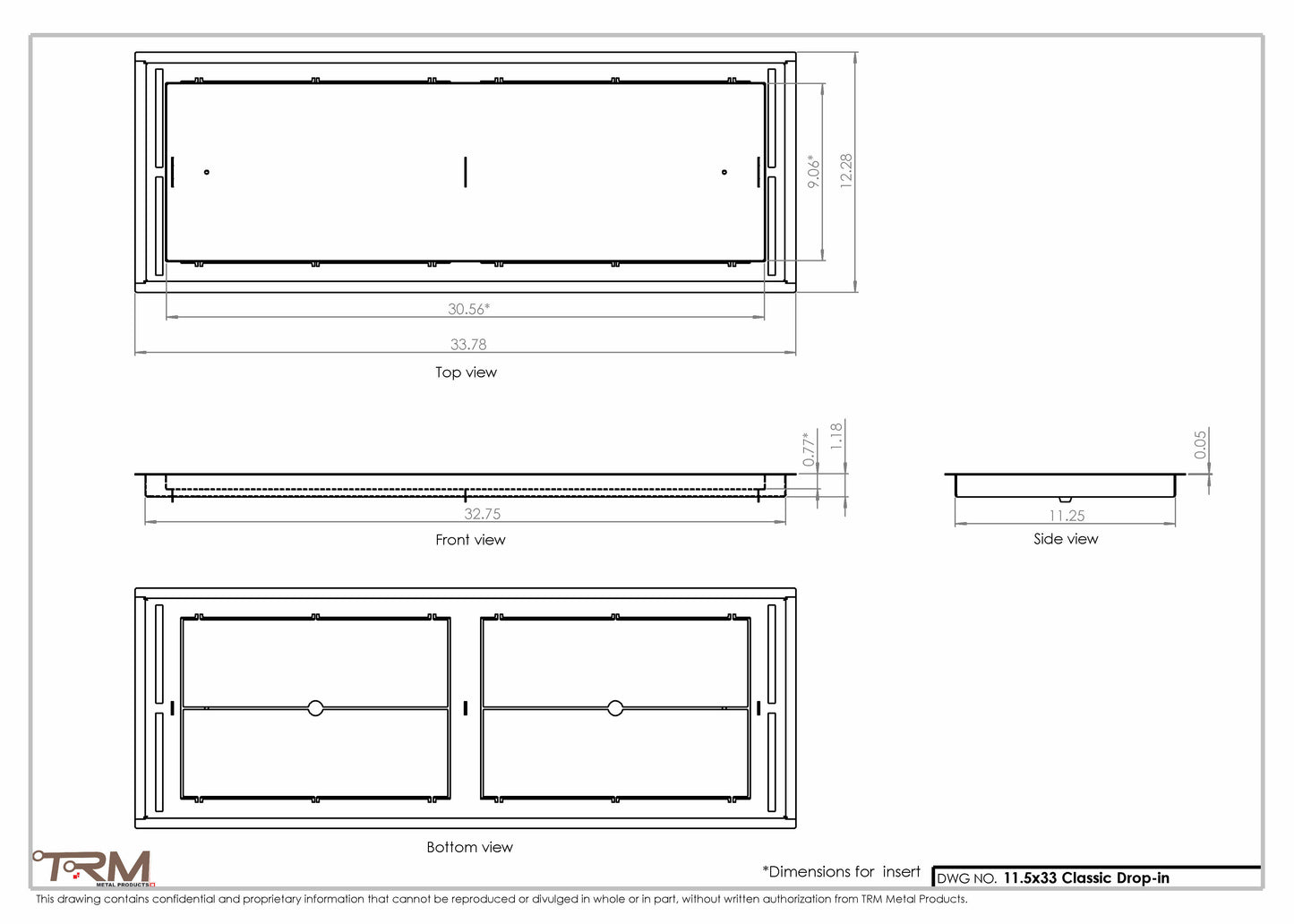 11.5x33 - Classic Drop-in Air Vent, Flush Floor-Matching, All Metal, Floor Vent Cover - TRM Metal  33x11.5
