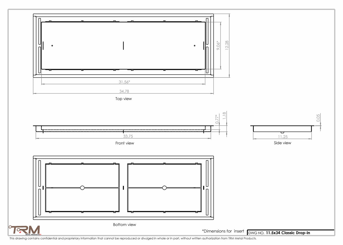 11.5x34 - Classic Drop-in Air Vent, Flush Floor-Matching, All Metal, Floor Vent Cover - TRM Metal  34x11.5