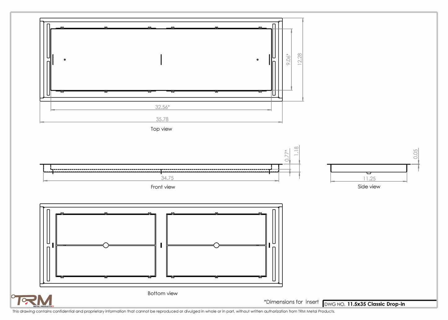 11.5x35 - Classic Drop-in Air Vent, Flush Floor-Matching, All Metal, Floor Vent Cover - TRM Metal  35x11.5