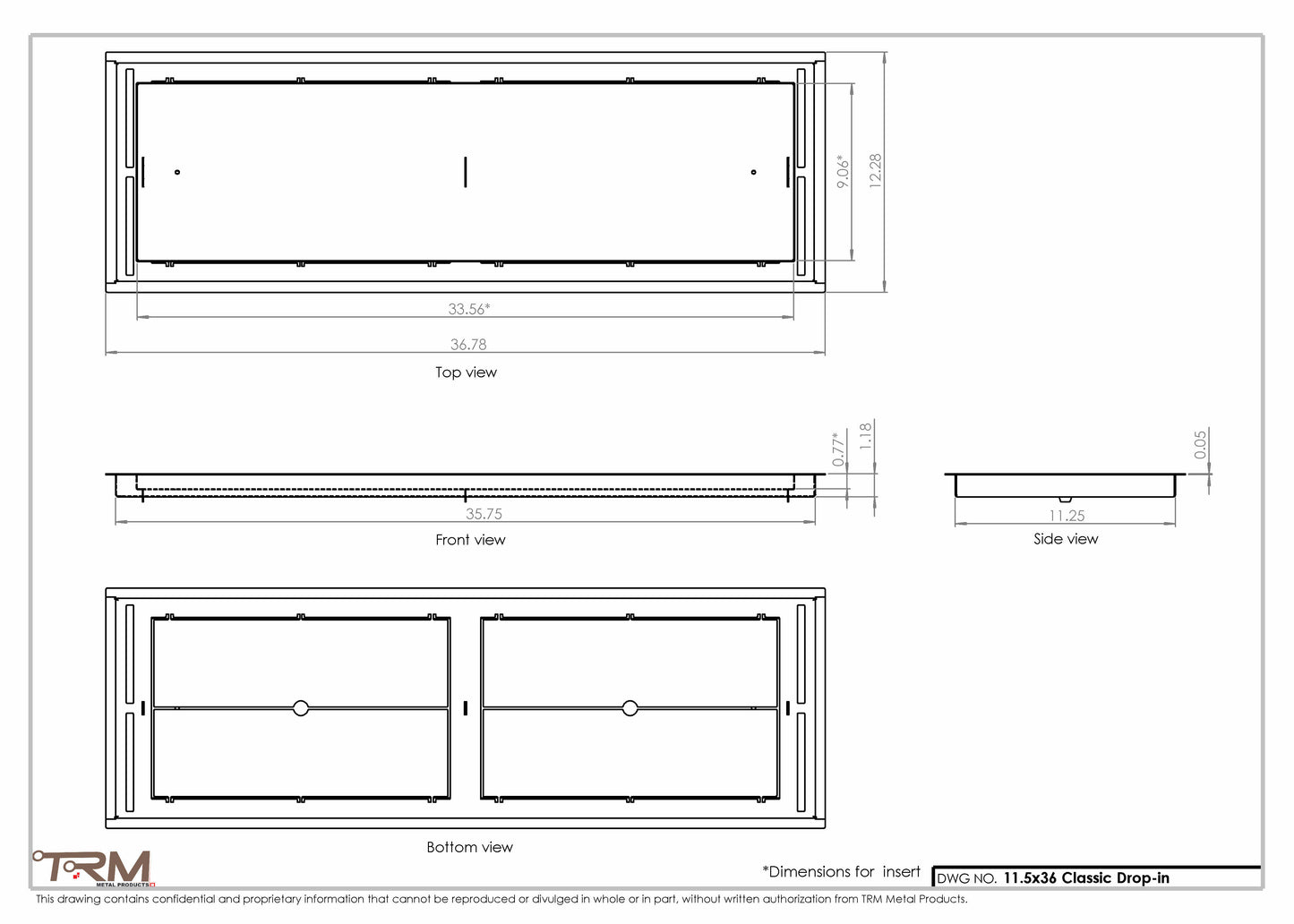11.5x36 - Classic Drop-in Air Vent, Flush Floor-Matching, All Metal, Floor Vent Cover - TRM Metal  36x11.5