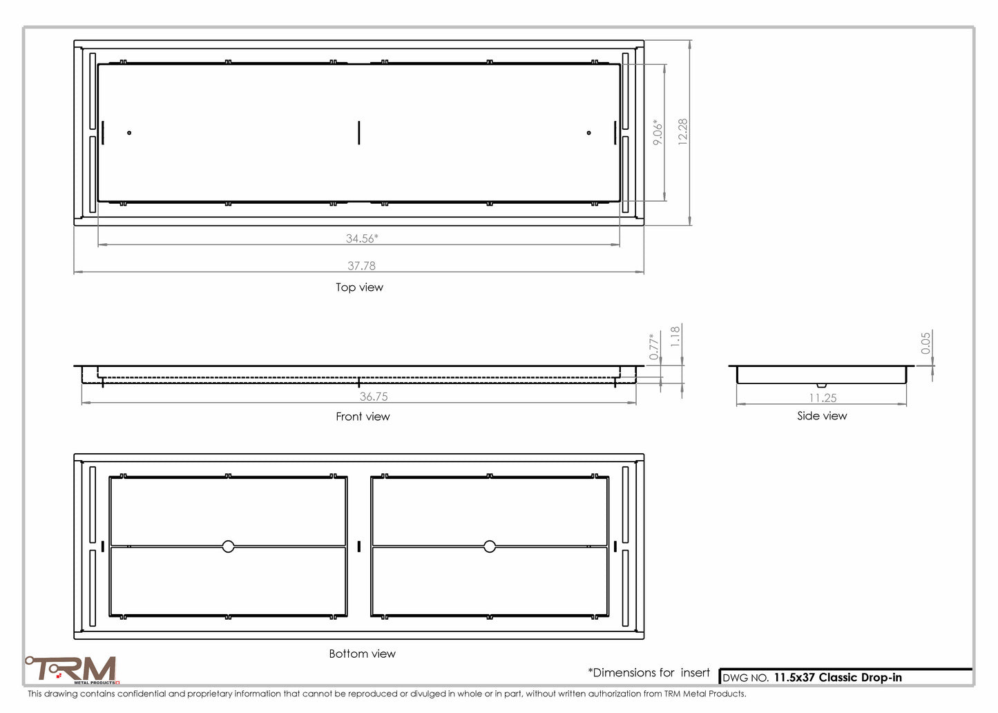 11.5x37 - Classic Drop-in Air Vent, Flush Floor-Matching, All Metal, Floor Vent Cover - TRM Metal  37x11.5