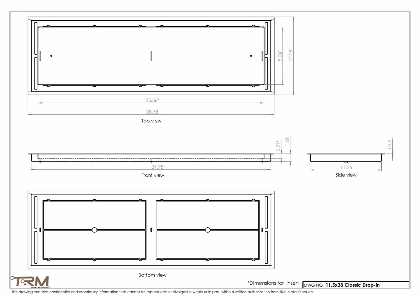 11.5x38 - Classic Drop-in Air Vent, Flush Floor-Matching, All Metal, Floor Vent Cover - TRM Metal  38x11.5