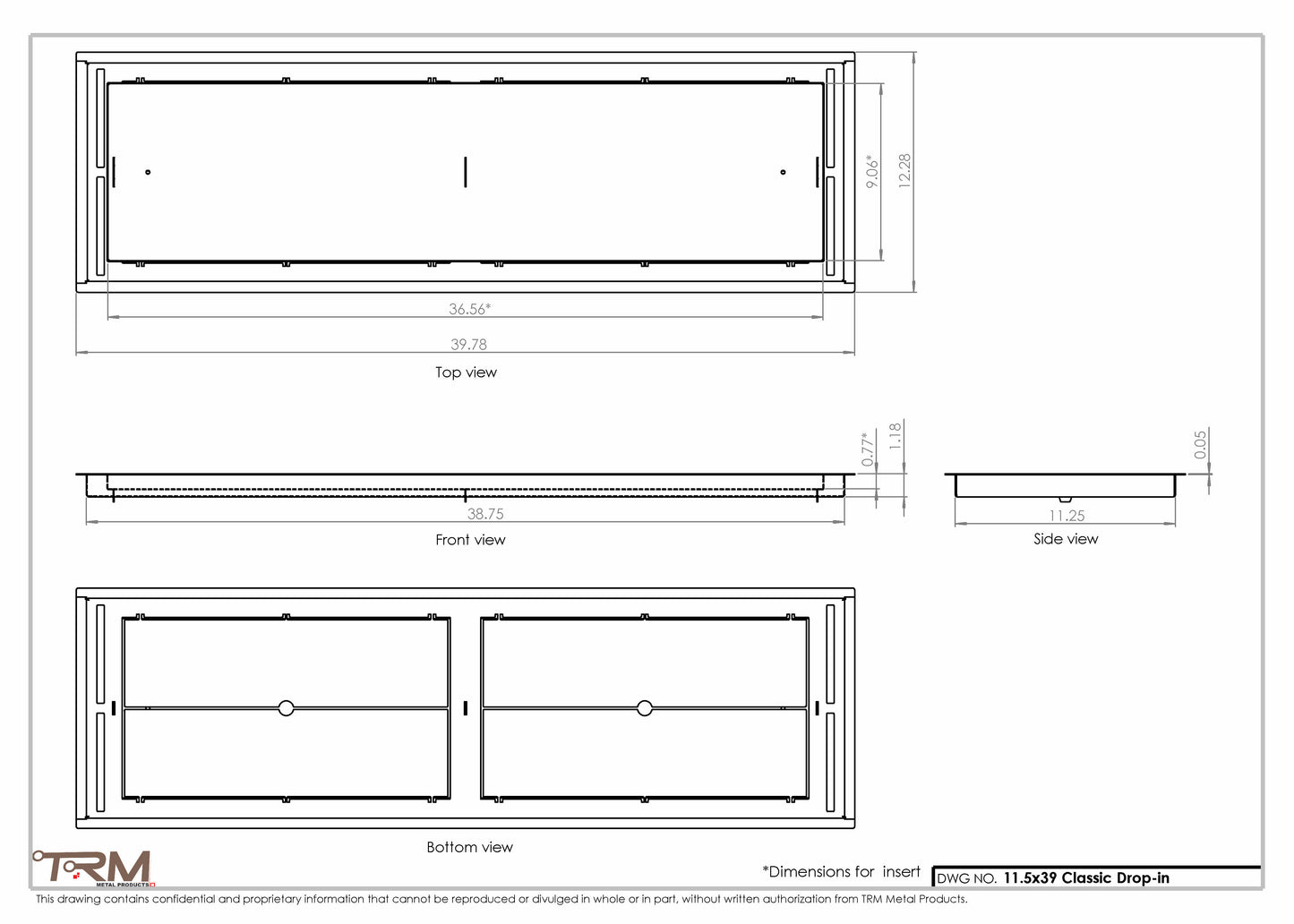 11.5x39 - Classic Drop-in Air Vent, Flush Floor-Matching, All Metal, Floor Vent Cover - TRM Metal  39x11.5