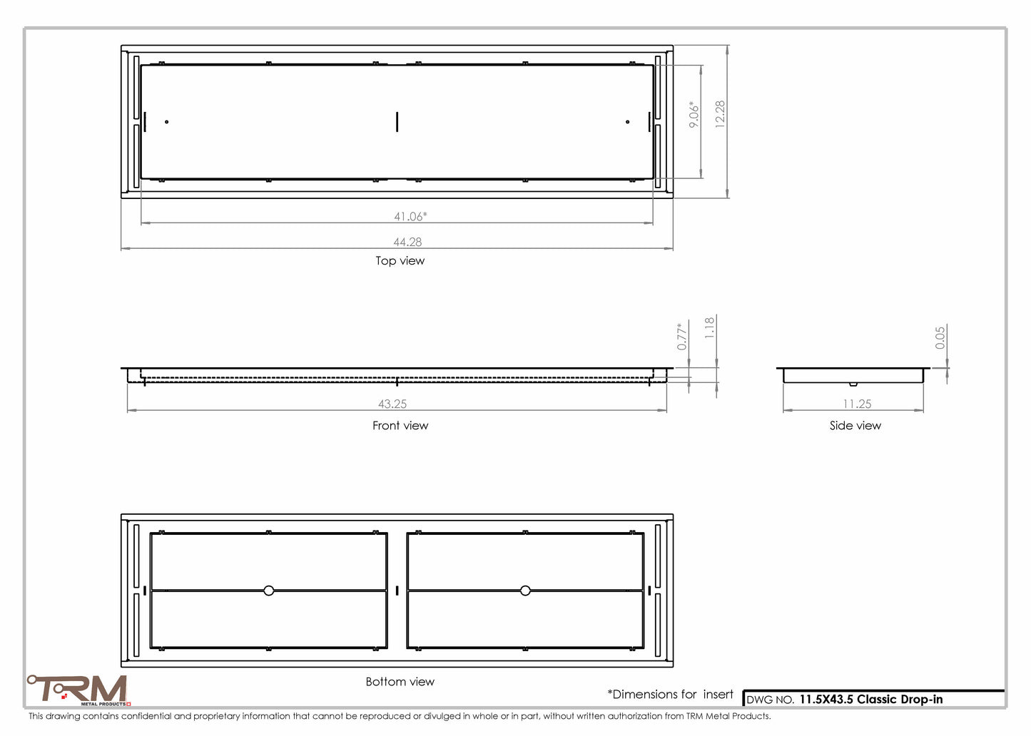 11.5x43.5 - Classic Drop-in Air Vent, Flush Floor-Matching, All Metal, Floor Vent Cover - TRM Metal  43.5x11.5