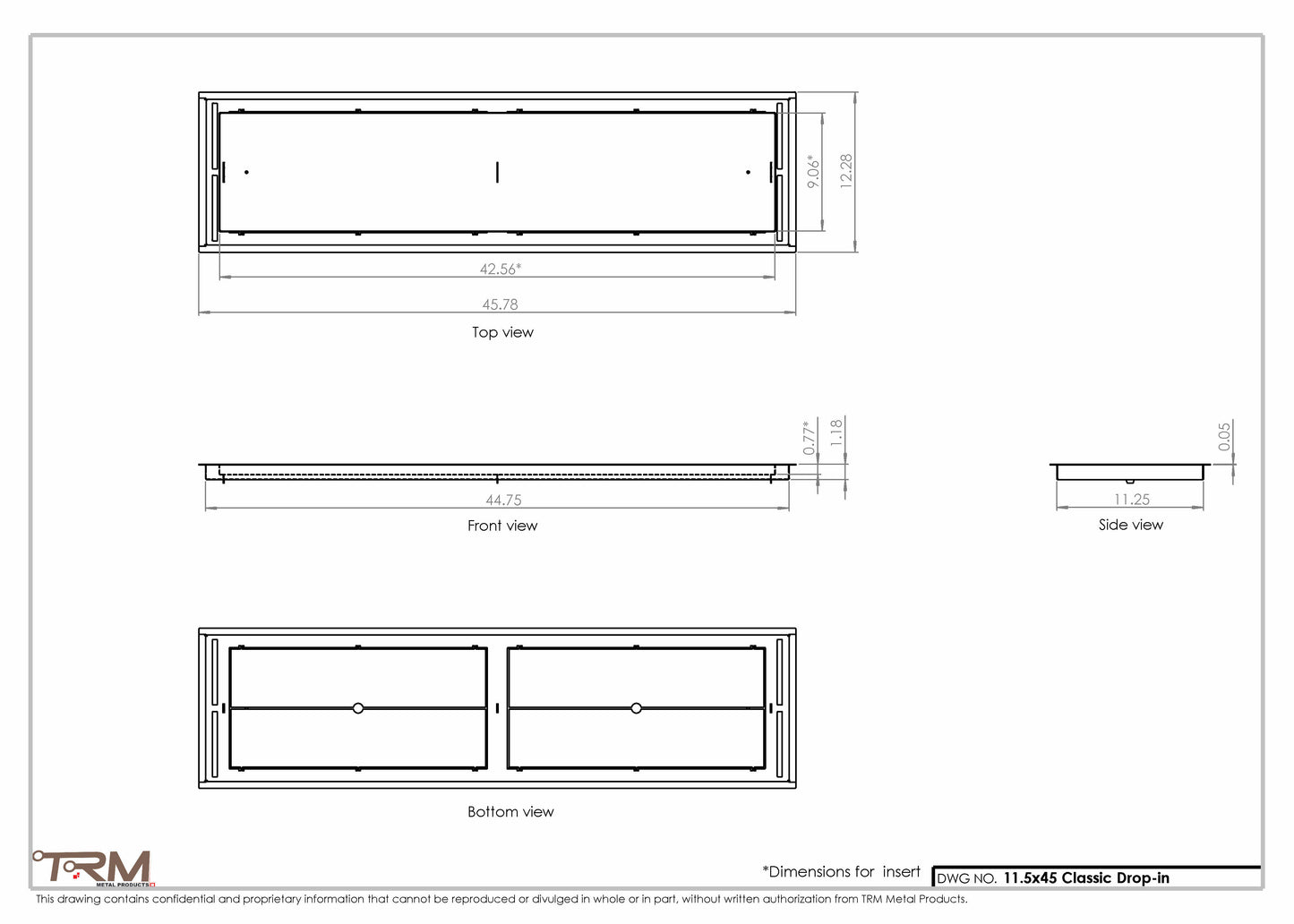 11.5x45 - Classic Drop-in Air Vent, Flush Floor-Matching, All Metal, Floor Vent Cover - TRM Metal  45x11.5