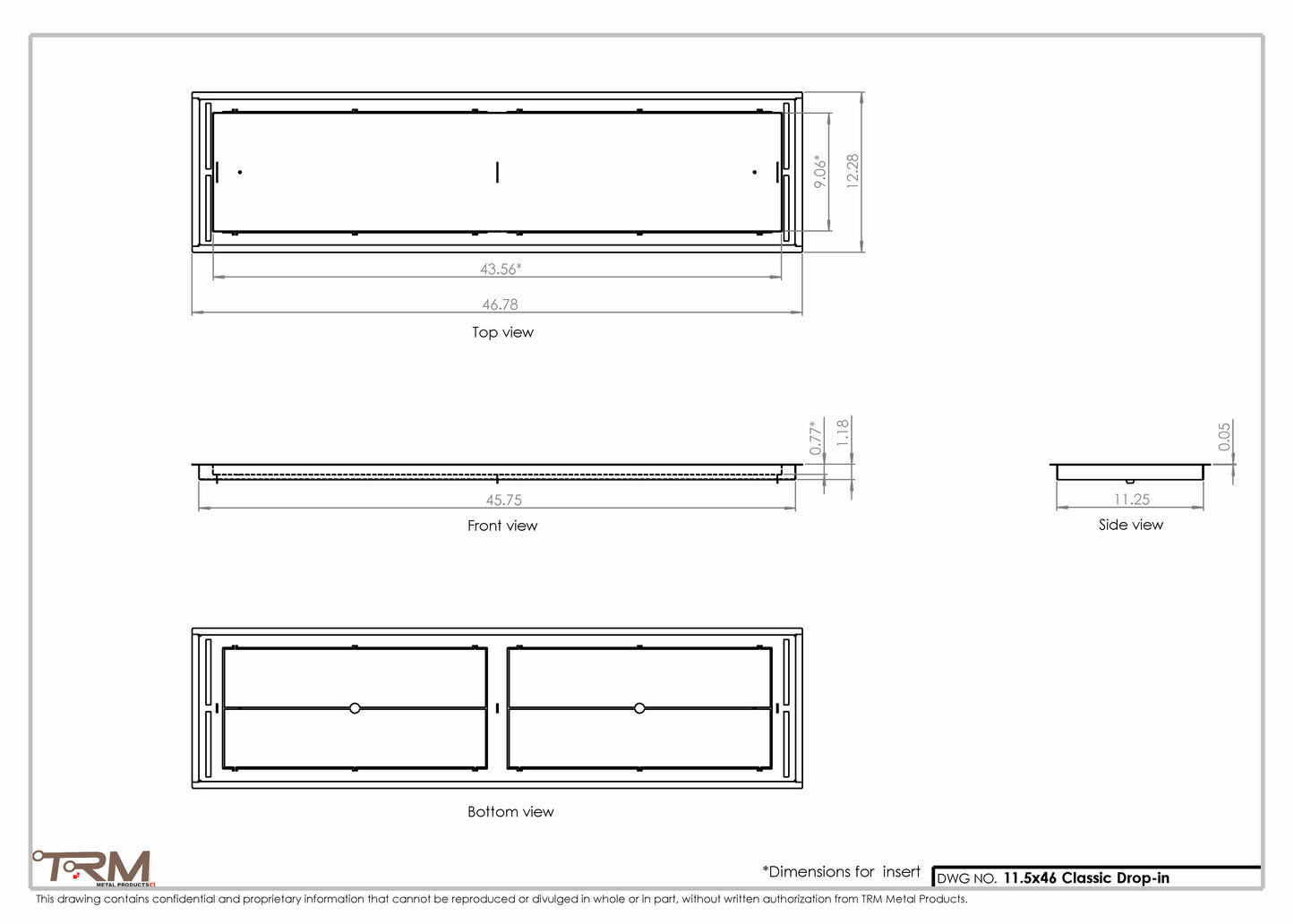 11.5x46 - Classic Drop-in Air Vent, Flush Floor-Matching, All Metal, Floor Vent Cover - TRM Metal  46x11.5