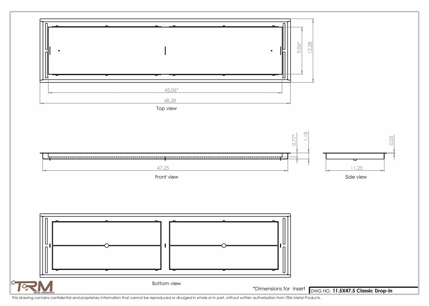 11.5x47.5 - Classic Drop-in Air Vent, Flush Floor-Matching, All Metal, Floor Vent Cover - TRM Metal  47.5x11.5