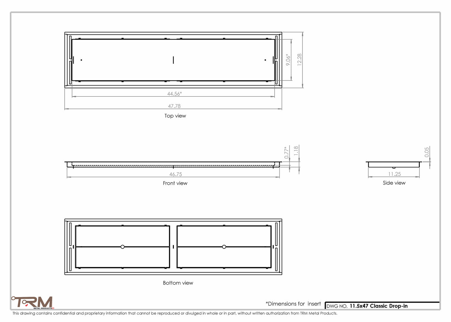 11.5x47 - Classic Drop-in Air Vent, Flush Floor-Matching, All Metal, Floor Vent Cover - TRM Metal  47x11.5