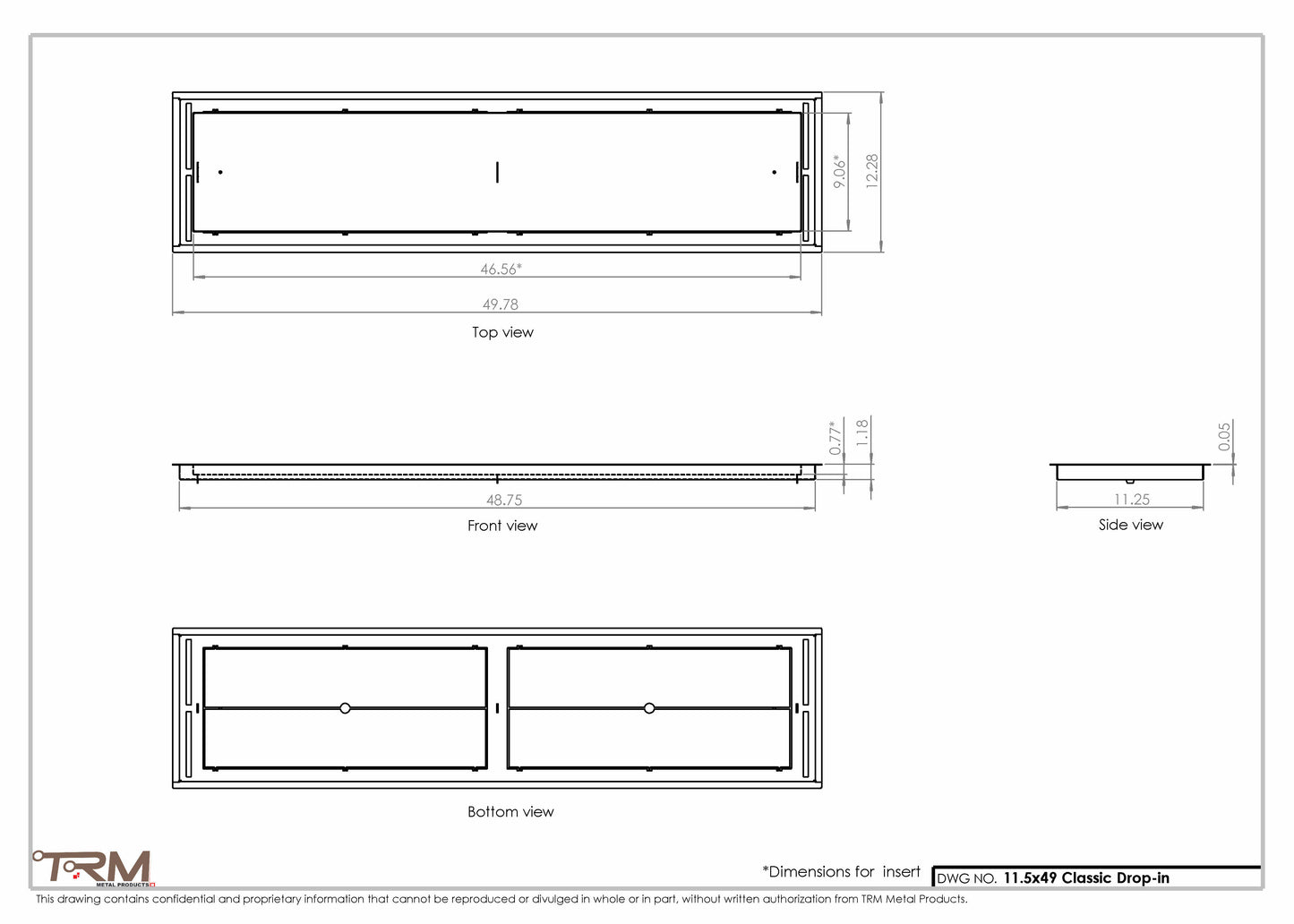 11.5x49 - Classic Drop-in Air Vent, Flush Floor-Matching, All Metal, Floor Vent Cover - TRM Metal  49x11.5