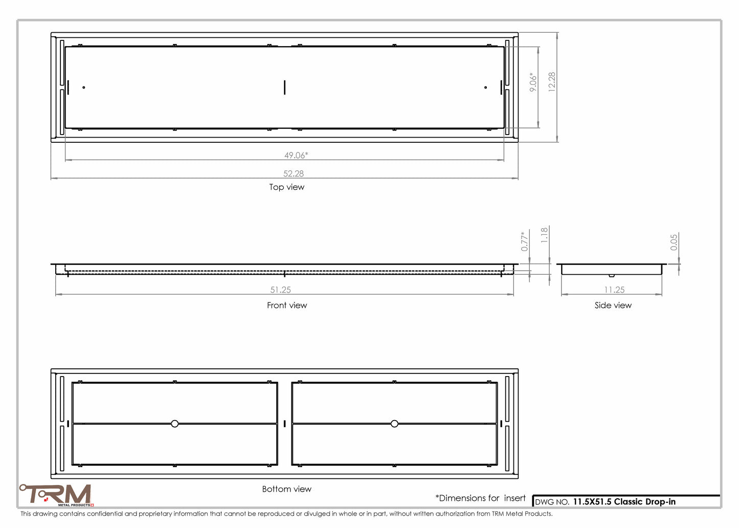 11.5x51.5 - Classic Drop-in Air Vent, Flush Floor-Matching, All Metal, Floor Vent Cover - TRM Metal  51.5x11.5