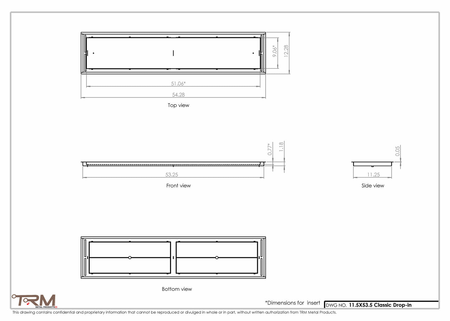 11.5x53.5 - Classic Drop-in Air Vent, Flush Floor-Matching, All Metal, Floor Vent Cover - TRM Metal  53.5x11.5