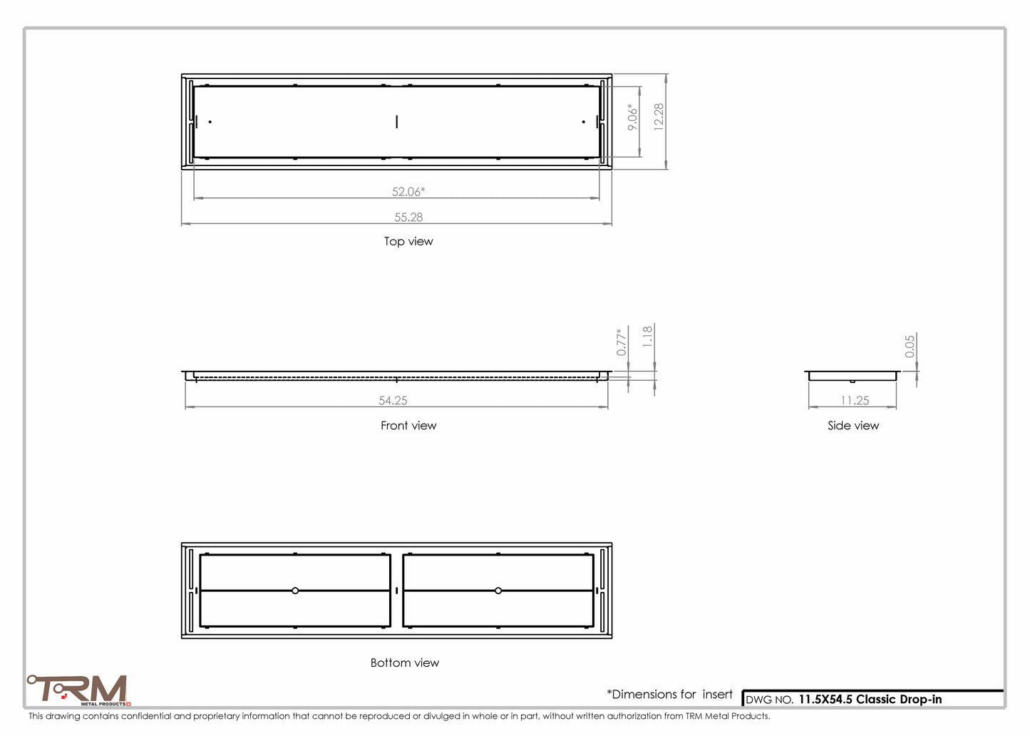 11.5x54.5 - Classic Drop-in Air Vent, Flush Floor-Matching, All Metal, Floor Vent Cover - TRM Metal  54.5x11.5