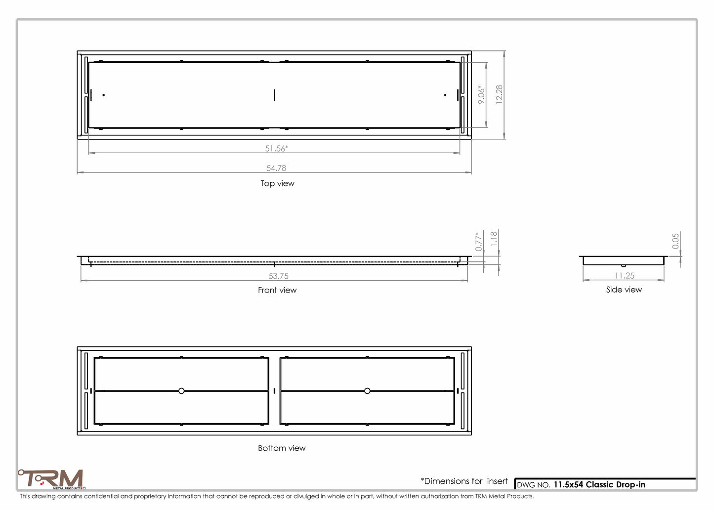 11.5x54 - Classic Drop-in Air Vent, Flush Floor-Matching, All Metal, Floor Vent Cover - TRM Metal  54x11.5