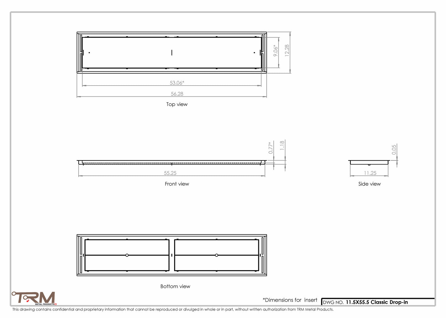 11.5x55.5 - Classic Drop-in Air Vent, Flush Floor-Matching, All Metal, Floor Vent Cover - TRM Metal  55.5x11.5