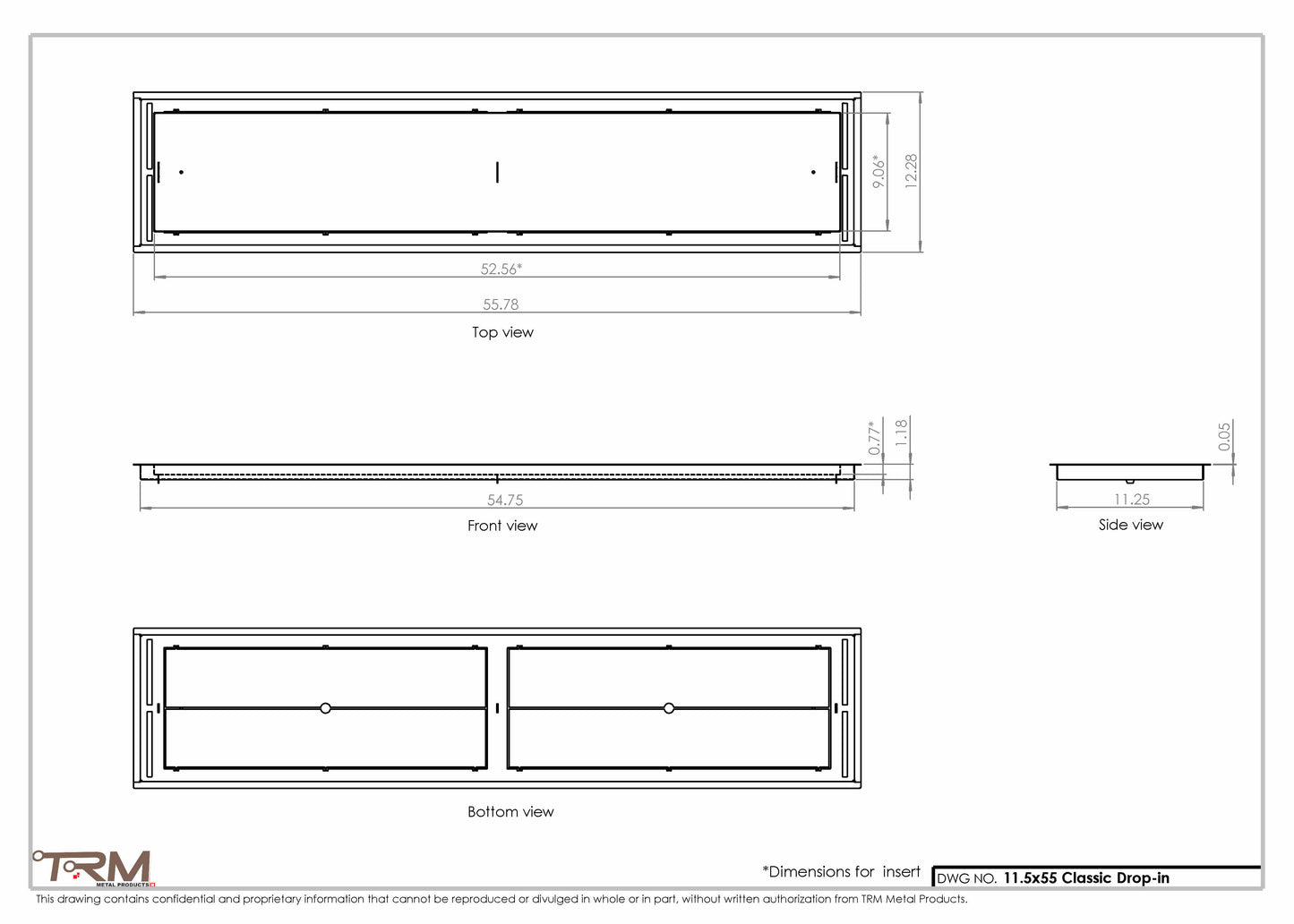 11.5x55 - Classic Drop-in Air Vent, Flush Floor-Matching, All Metal, Floor Vent Cover - TRM Metal  55x11.5