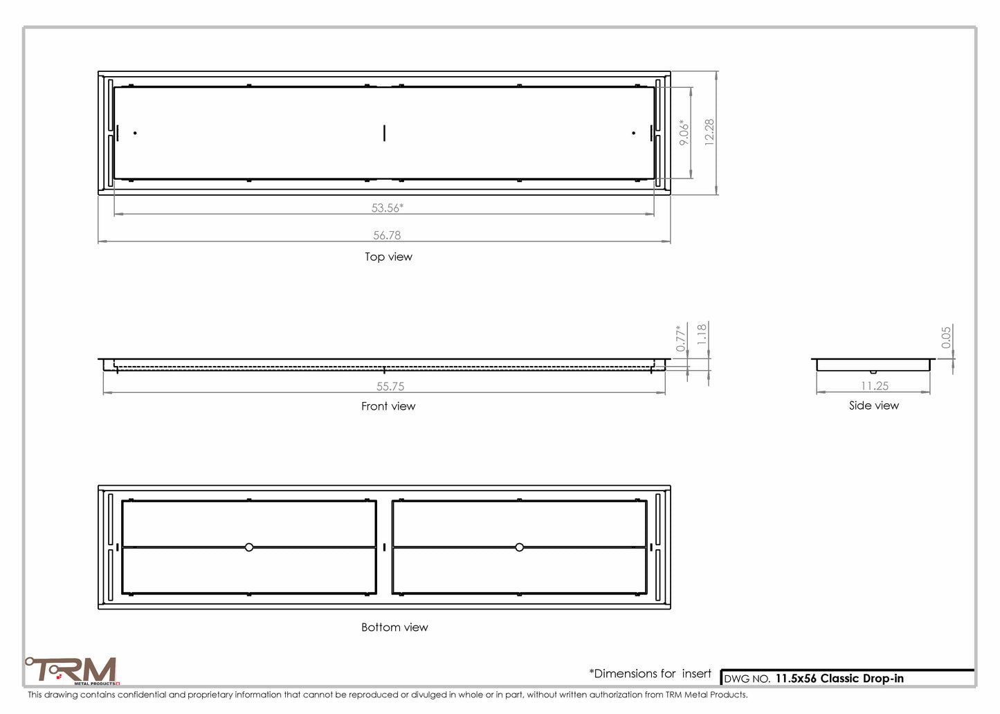 11.5x56 - Classic Drop-in Air Vent, Flush Floor-Matching, All Metal, Floor Vent Cover - TRM Metal  56x11.5