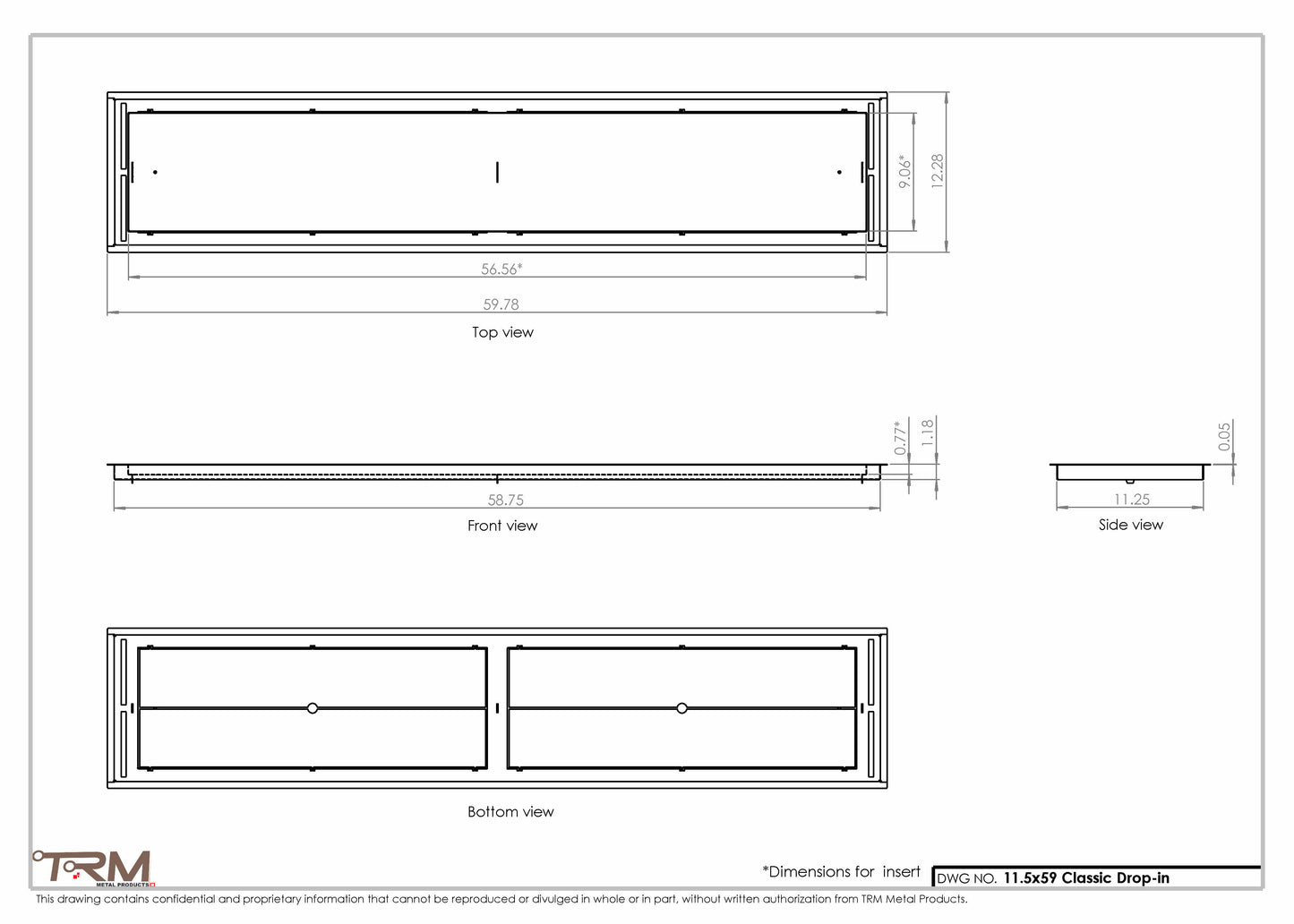 11.5x59 - Classic Drop-in Air Vent, Flush Floor-Matching, All Metal, Floor Vent Cover - TRM Metal  59x11.5