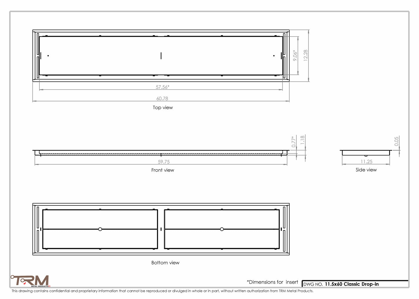 11.5x60 - Classic Drop-in Air Vent, Flush Floor-Matching, All Metal, Floor Vent Cover - TRM Metal  60x11.5