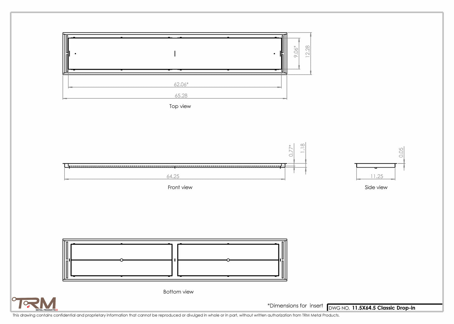 11.5x64.5 - Classic Drop-in Air Vent, Flush Floor-Matching, All Metal, Floor Vent Cover - TRM Metal  64.5x11.5