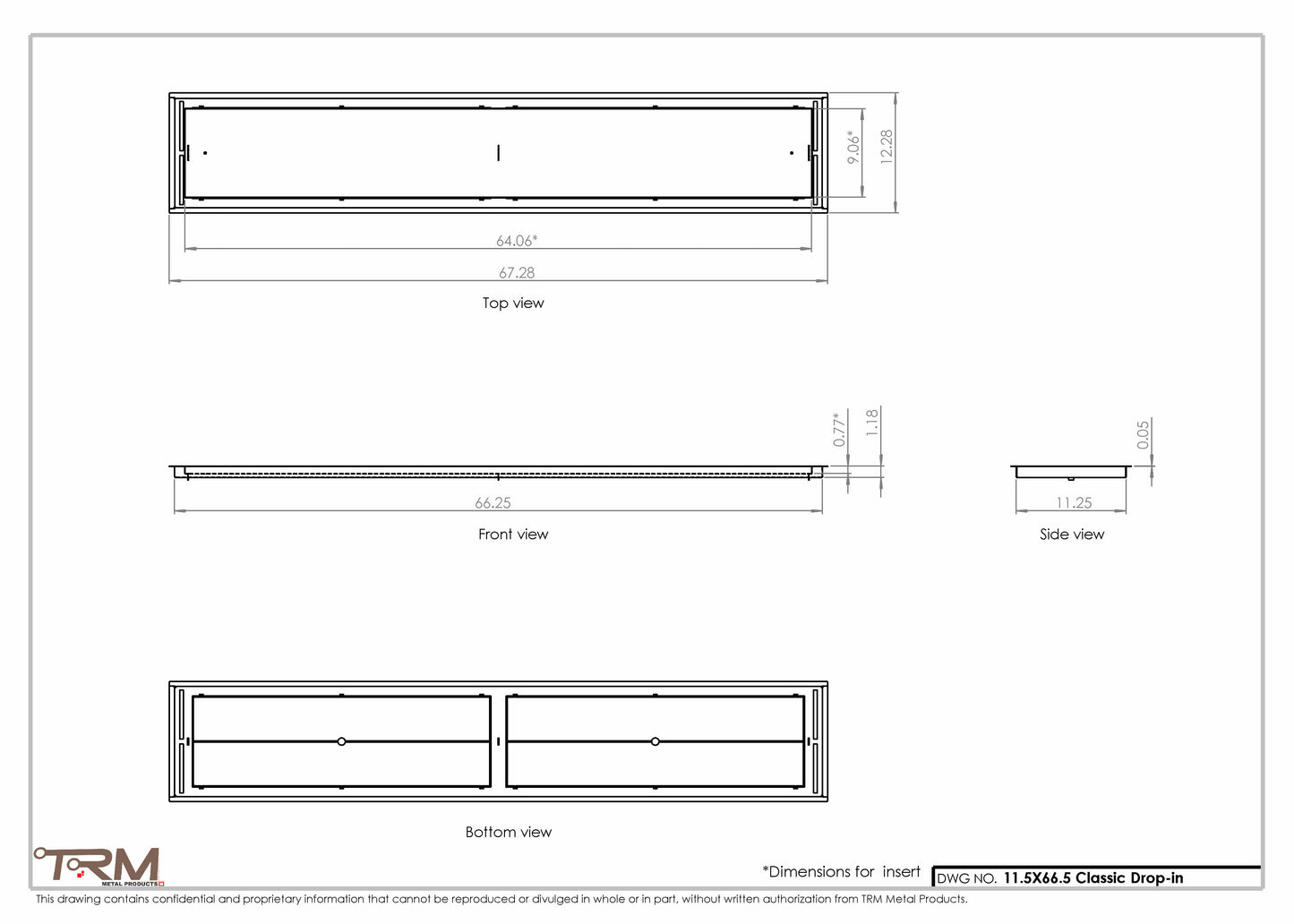 11.5x66.5 - Classic Drop-in Air Vent, Flush Floor-Matching, All Metal, Floor Vent Cover - TRM Metal  66.5x11.5