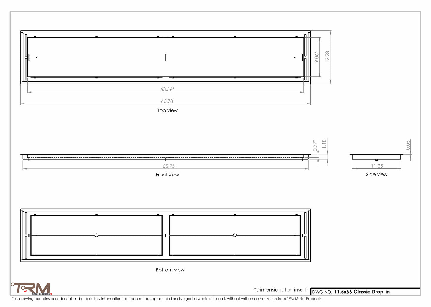 11.5x66 - Classic Drop-in Air Vent, Flush Floor-Matching, All Metal, Floor Vent Cover - TRM Metal  66x11.5