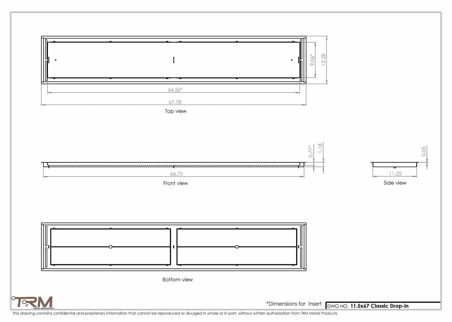 11.5x67 - Classic Drop-in Air Vent, Flush Floor-Matching, All Metal, Floor Vent Cover - TRM Metal  67x11.5