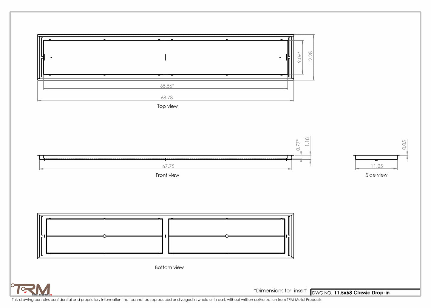 11.5x68 - Classic Drop-in Air Vent, Flush Floor-Matching, All Metal, Floor Vent Cover - TRM Metal  68x11.5