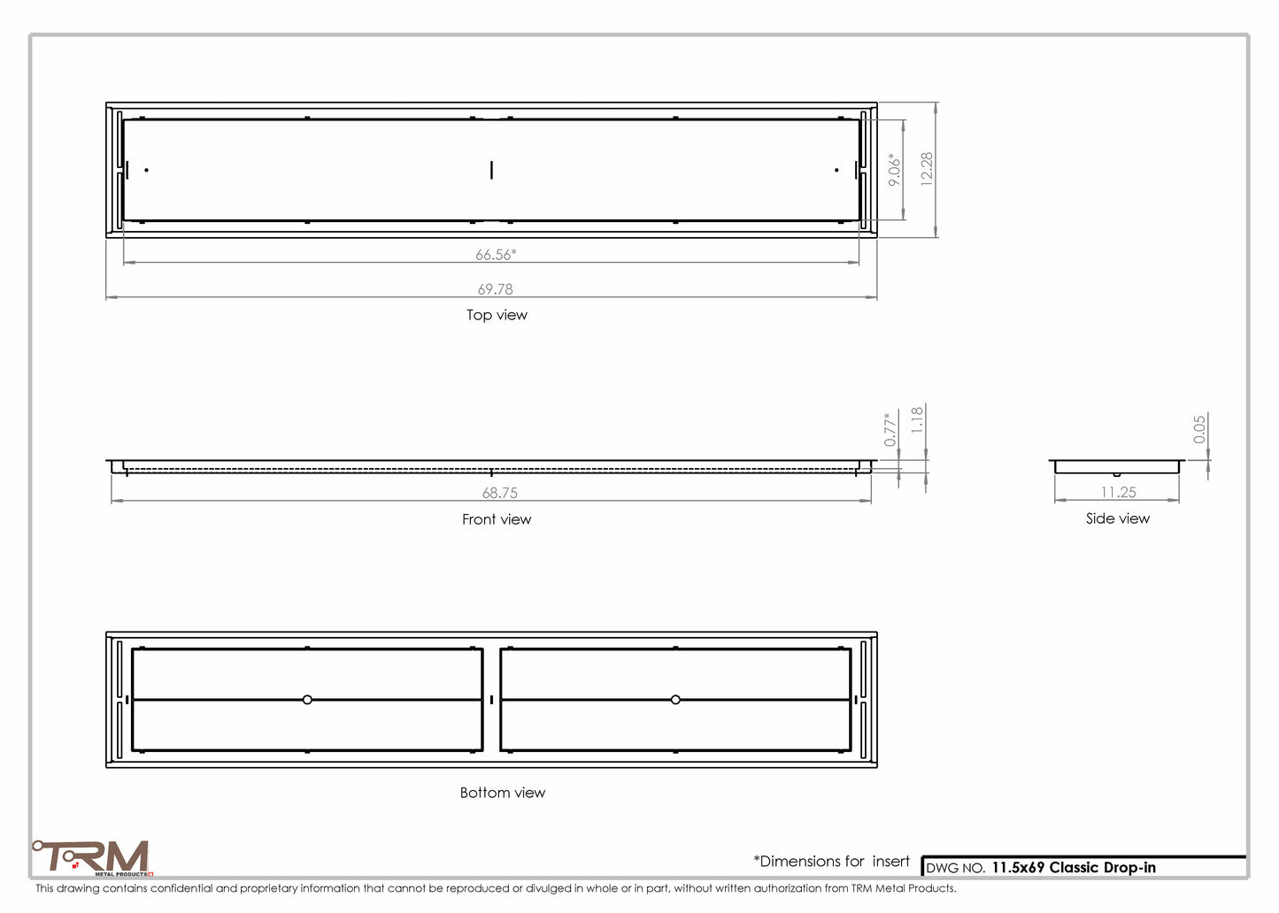 11.5x69 - Classic Drop-in Air Vent, Flush Floor-Matching, All Metal, Floor Vent Cover - TRM Metal  69x11.5