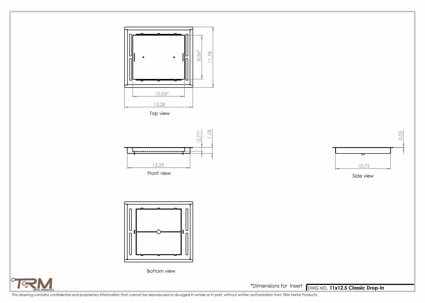 11x12.5 - Classic Drop-in Air Vent, Flush Floor-Matching, All Metal, Floor Vent Cover - TRM Metal  12.5x11