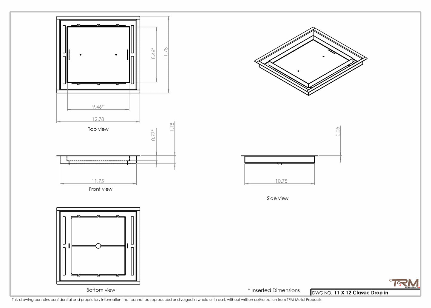 11x12 Classic Drop-in Air Vent, Flush Floor-Matching, All Metal, Floor Vent Cover 12x11