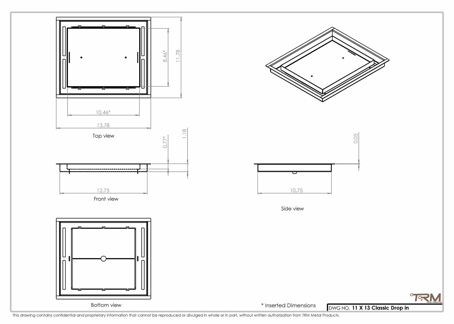 11x13 Classic Drop-in Air Vent, Flush Floor-Matching, All Metal, Floor Vent Cover 13x11