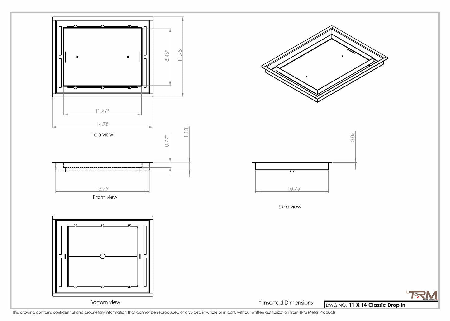 11x14 Classic Drop-in Air Vent, Flush Floor-Matching, All Metal, Floor Vent Cover 14x11