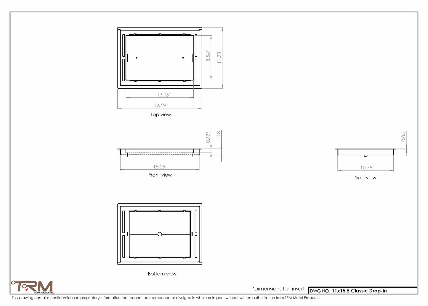 11x15.5 - Classic Drop-in Air Vent, Flush Floor-Matching, All Metal, Floor Vent Cover - TRM Metal  15.5x11