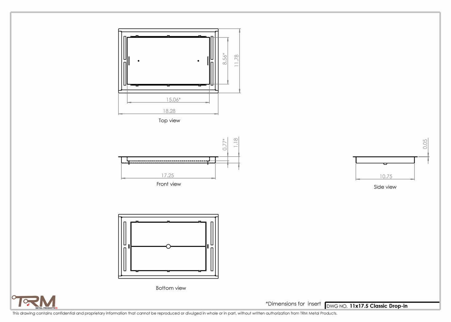11x17.5 - Classic Drop-in Air Vent, Flush Floor-Matching, All Metal, Floor Vent Cover - TRM Metal  17.5x11