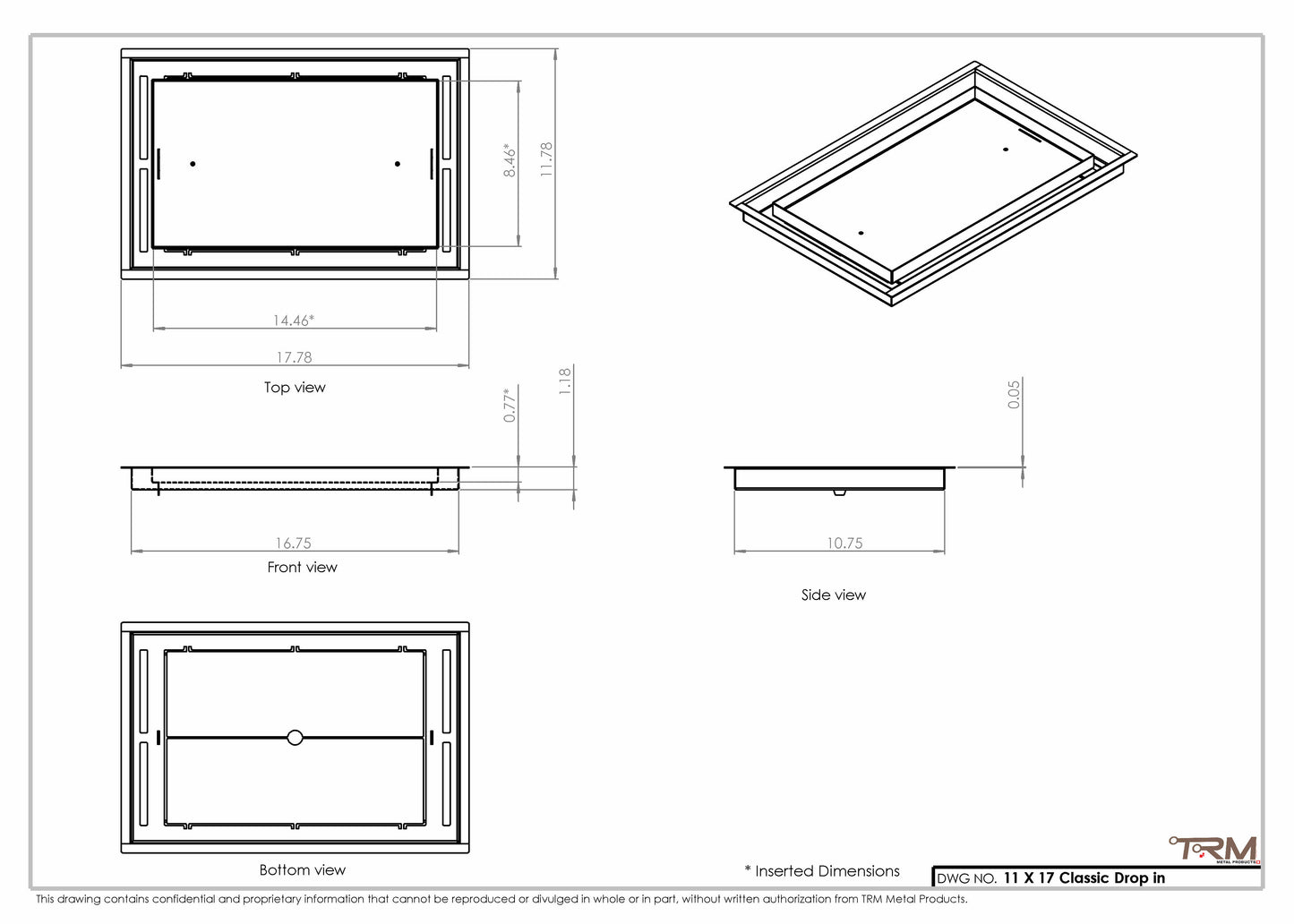 11x17 Classic Drop-in Air Vent, Flush Floor-Matching, All Metal, Floor Vent Cover 17x11