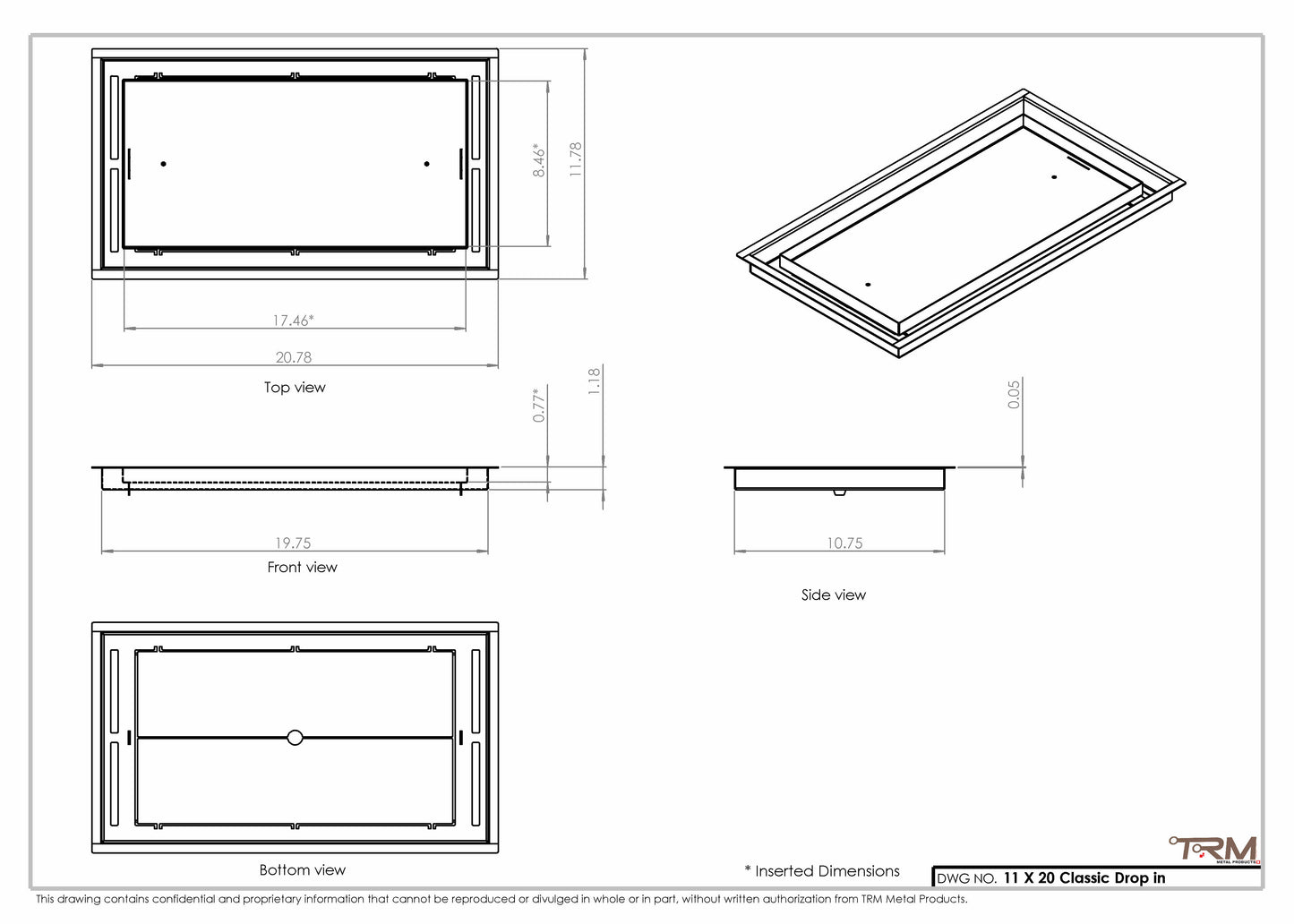 11x20 Classic Drop-in Air Vent, Flush Floor-Matching, All Metal, Floor Vent Cover 20x11