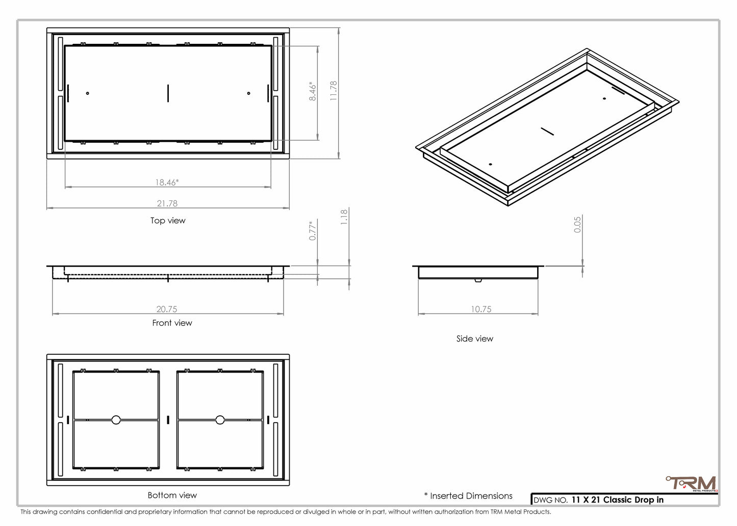 11x21 Classic Drop-in Air Vent, Flush Floor-Matching, All Metal, Floor Vent Cover 21x11