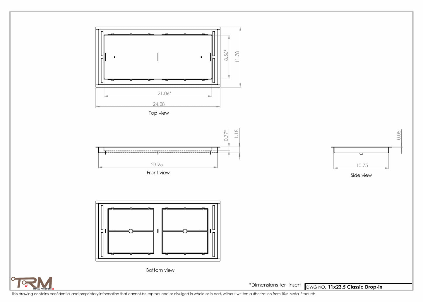 11x23.5 - Classic Drop-in Air Vent, Flush Floor-Matching, All Metal, Floor Vent Cover - TRM Metal  23.5x11