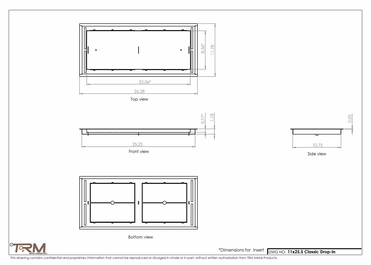 11x25.5 - Classic Drop-in Air Vent, Flush Floor-Matching, All Metal, Floor Vent Cover - TRM Metal  25.5x11