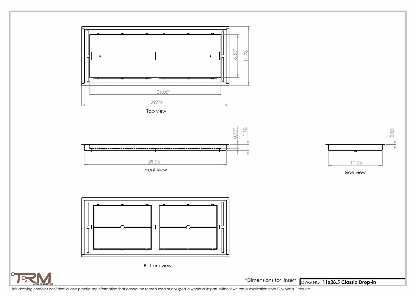 11x28.5 - Classic Drop-in Air Vent, Flush Floor-Matching, All Metal, Floor Vent Cover - TRM Metal  28.5x11