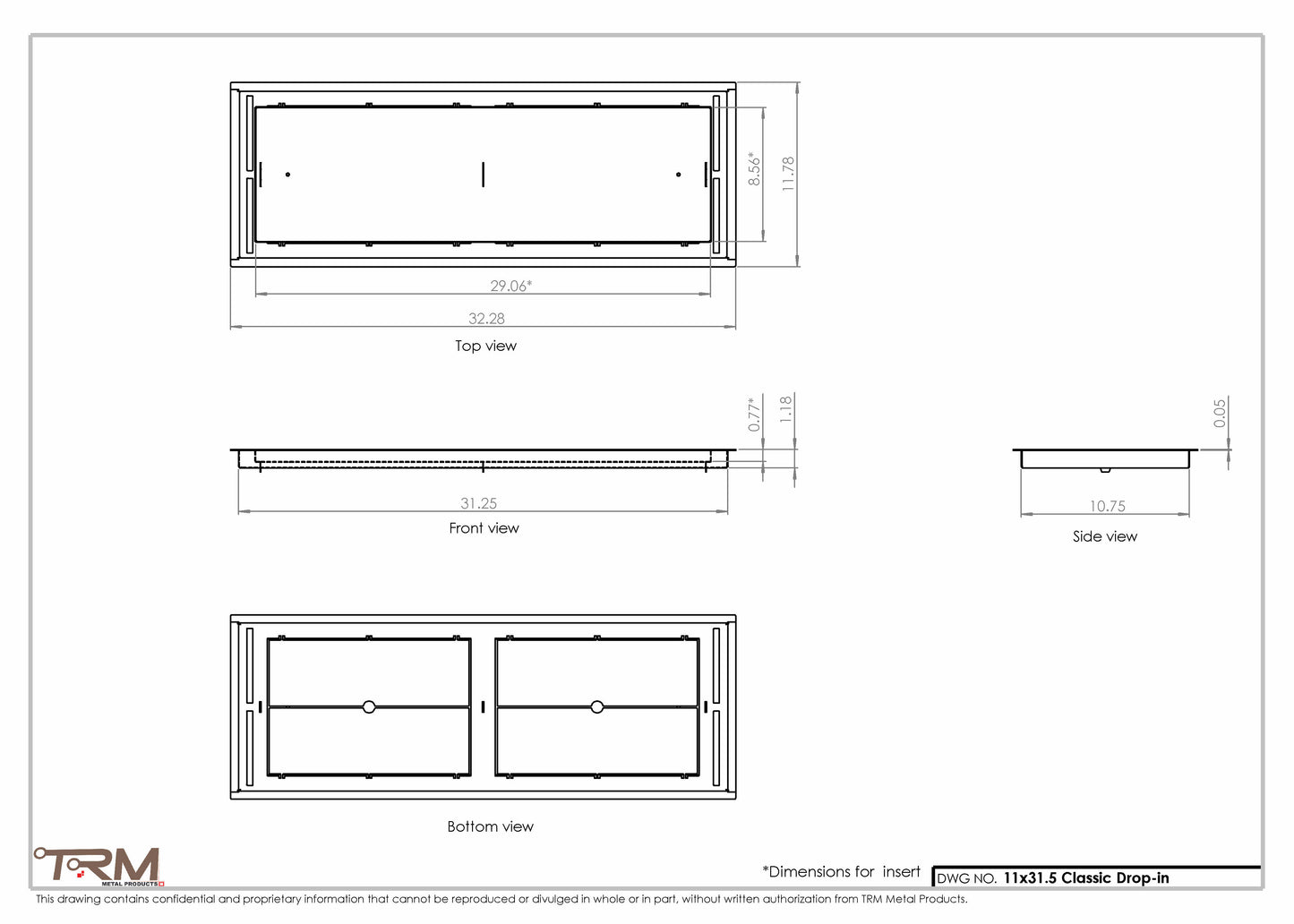 11x31.5 - Classic Drop-in Air Vent, Flush Floor-Matching, All Metal, Floor Vent Cover - TRM Metal  31.5x11