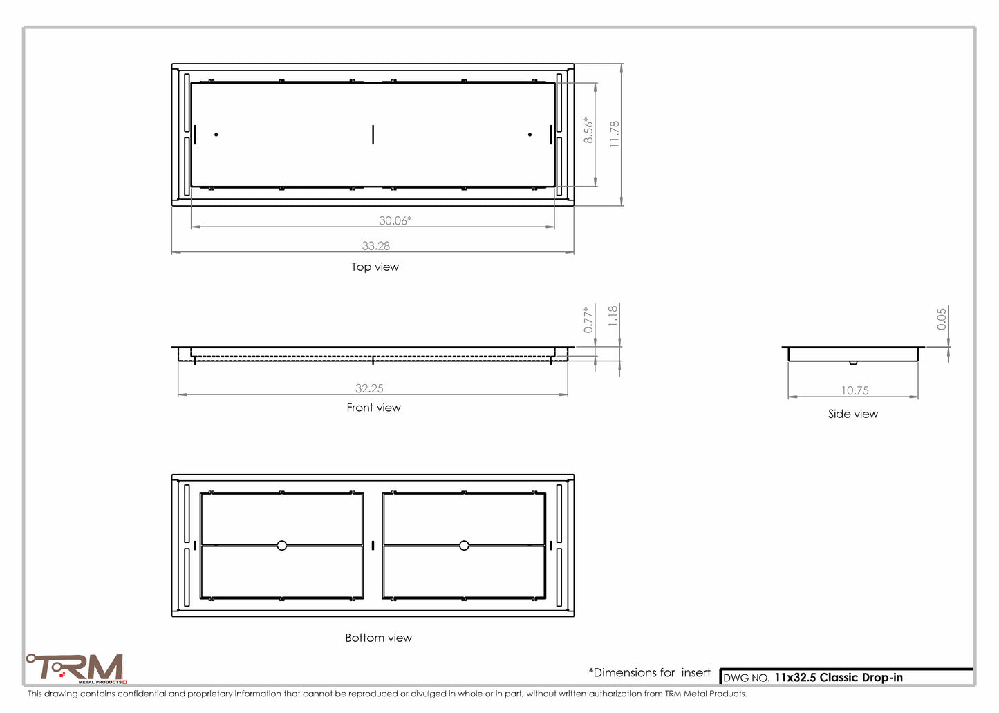 11x32.5 - Classic Drop-in Air Vent, Flush Floor-Matching, All Metal, Floor Vent Cover - TRM Metal  32.5x11