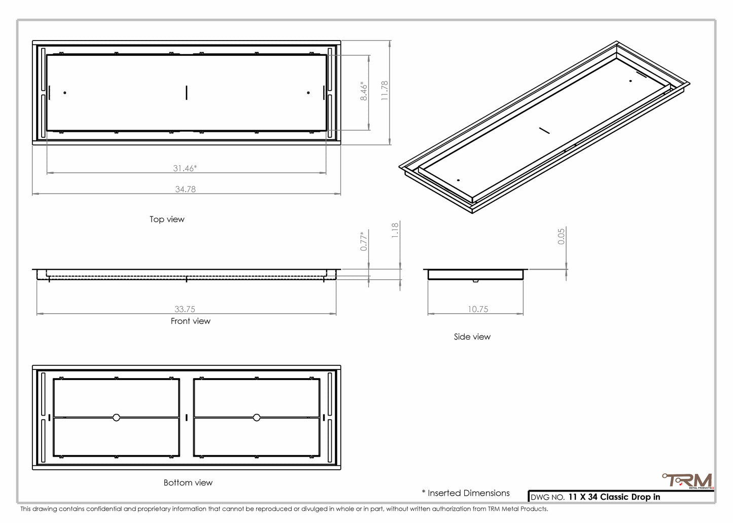 11x34 Classic Drop-in Air Vent, Flush Floor-Matching, All Metal, Floor Vent Cover 34x11