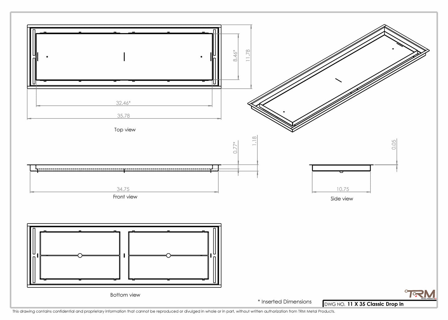 11x35 Classic Drop-in Air Vent, Flush Floor-Matching, All Metal, Floor Vent Cover 35x11
