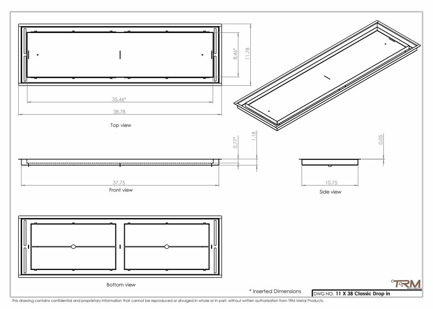 11x38 Classic Drop-in Air Vent, Flush Floor-Matching, All Metal, Floor Vent Cover 38x11