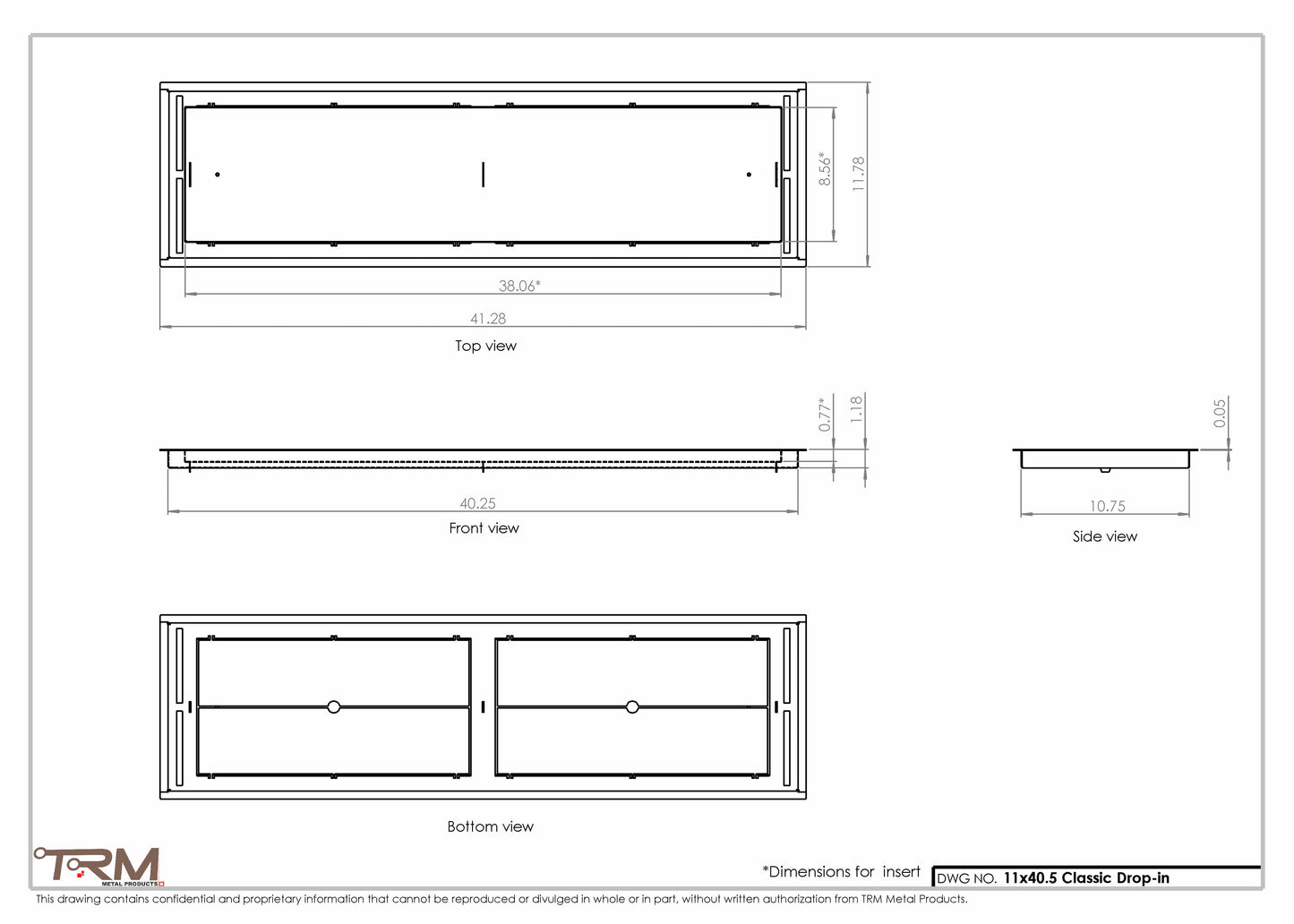 11x40.5 - Classic Drop-in Air Vent, Flush Floor-Matching, All Metal, Floor Vent Cover - TRM Metal  40.5x11