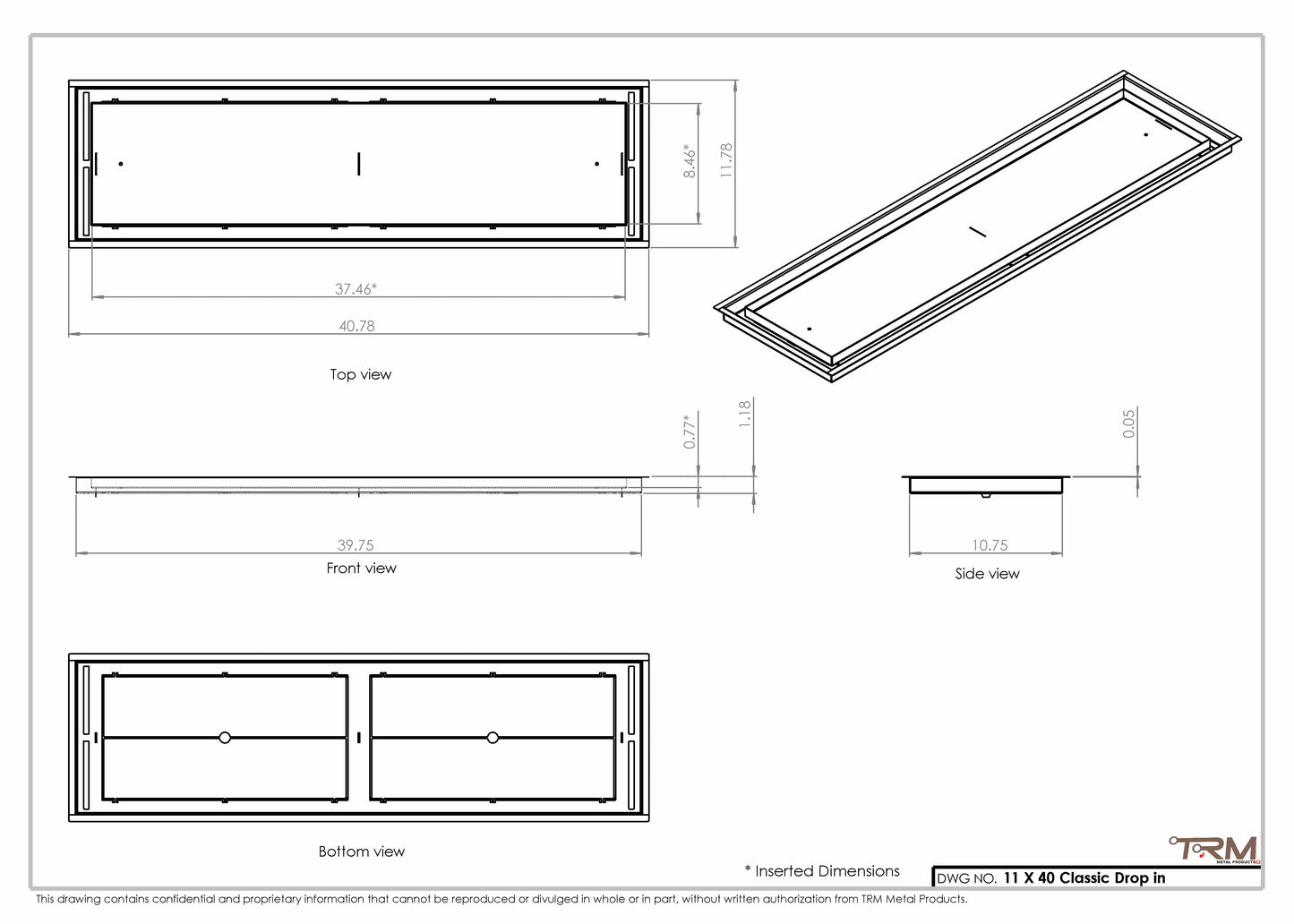 11x40 Classic Drop-in Air Vent, Flush Floor-Matching, All Metal, Floor Vent Cover 40x11