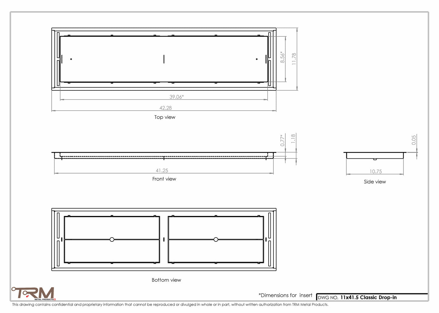11x41.5 - Classic Drop-in Air Vent, Flush Floor-Matching, All Metal, Floor Vent Cover - TRM Metal  41.5x11