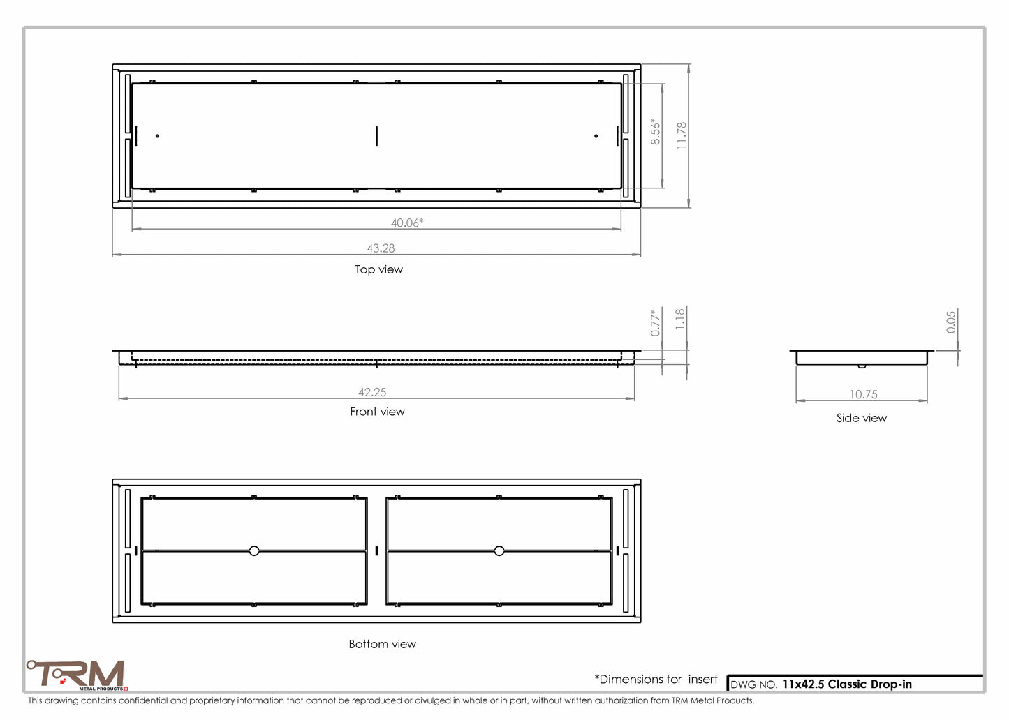 11x42.5 - Classic Drop-in Air Vent, Flush Floor-Matching, All Metal, Floor Vent Cover - TRM Metal  42.5x11