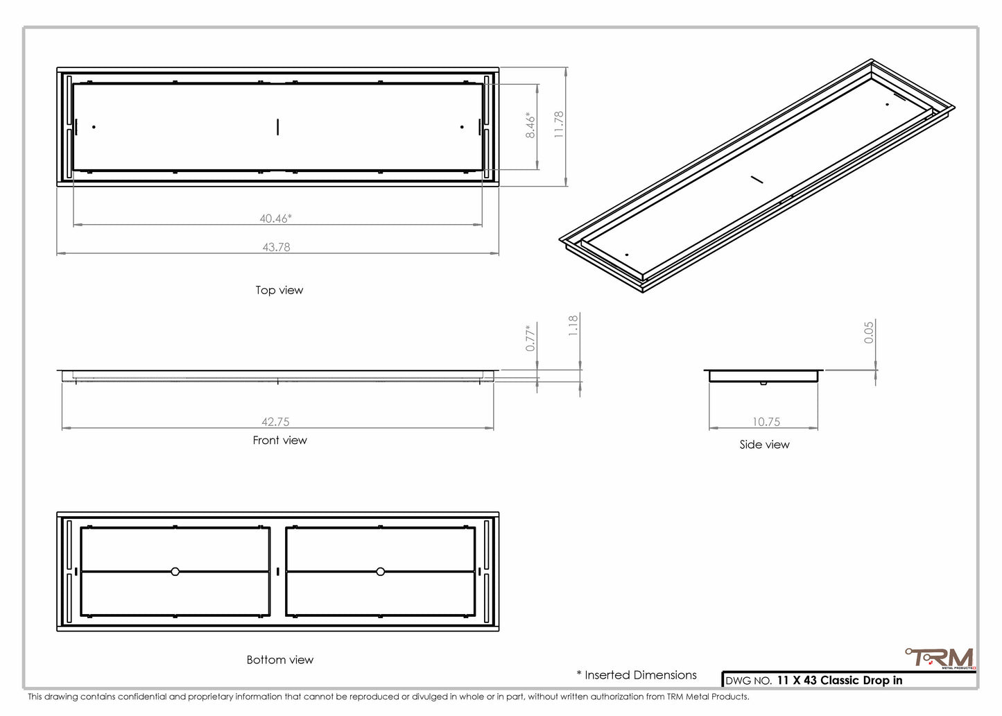 11x43 Classic Drop-in Air Vent, Flush Floor-Matching, All Metal, Floor Vent Cover 43x11